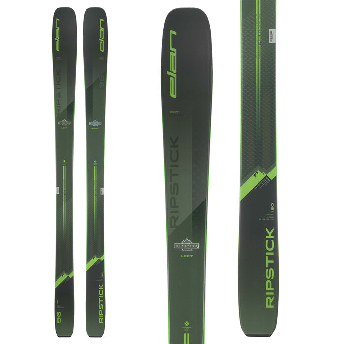 2024 Elan Ripstick 96 skis (green graphic) available at Mad Dog's Ski & Board in Abbotsford, BC.