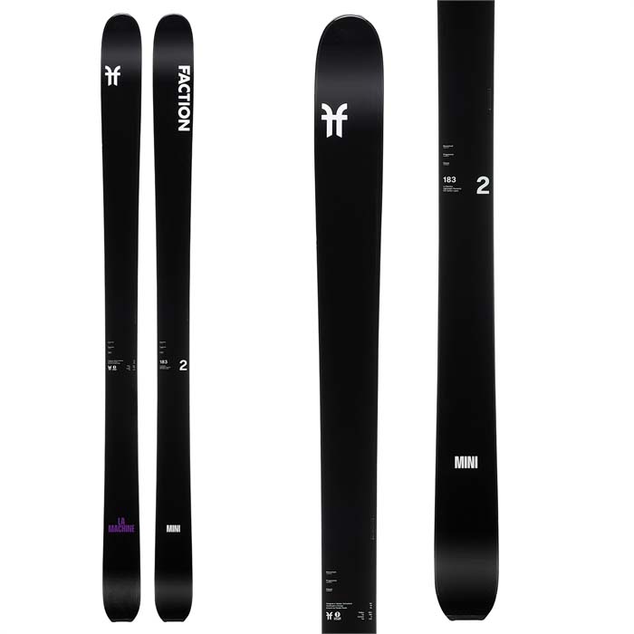 2023 Faction La Machine 2 Mini skis (top graphic, black) are available at Mad Dog's Ski & Board in Abbotsford, BC. 