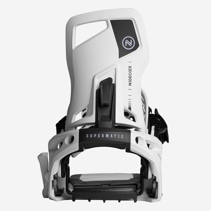 Nidecker Supermatic snowboard bindings (white) available at Mad Dog's Ski & Board in Abbotsford, BC.