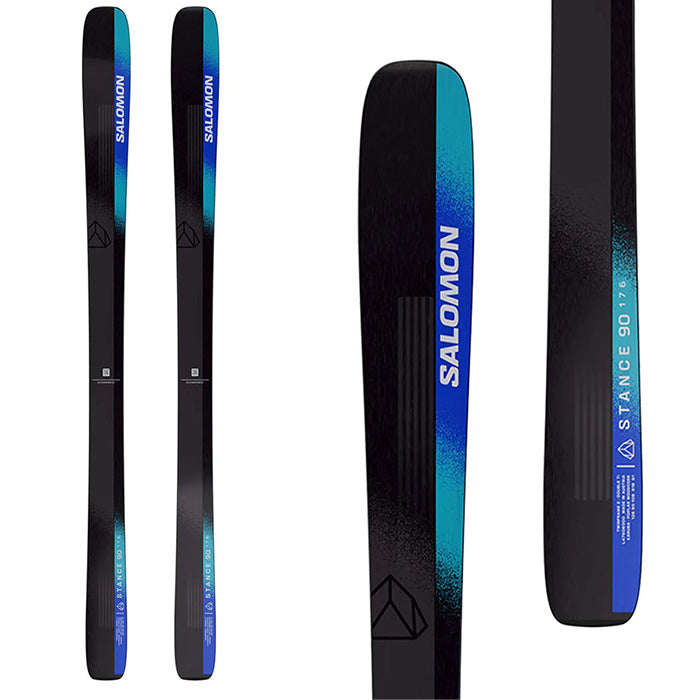 2025 Salomon Stance 90 unisex skis  (black, blue) available at Mad Dog's Ski & Board in Abbotsford, BC.