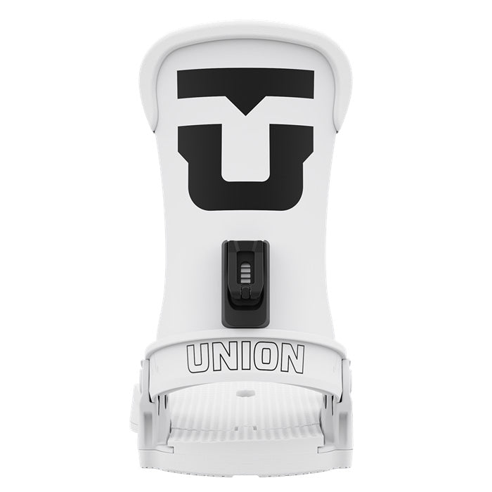 2025 Union Force Classic snowboard bindings (white, team logo) available at Mad Dog's Ski & Board in Abbotsford, BC.