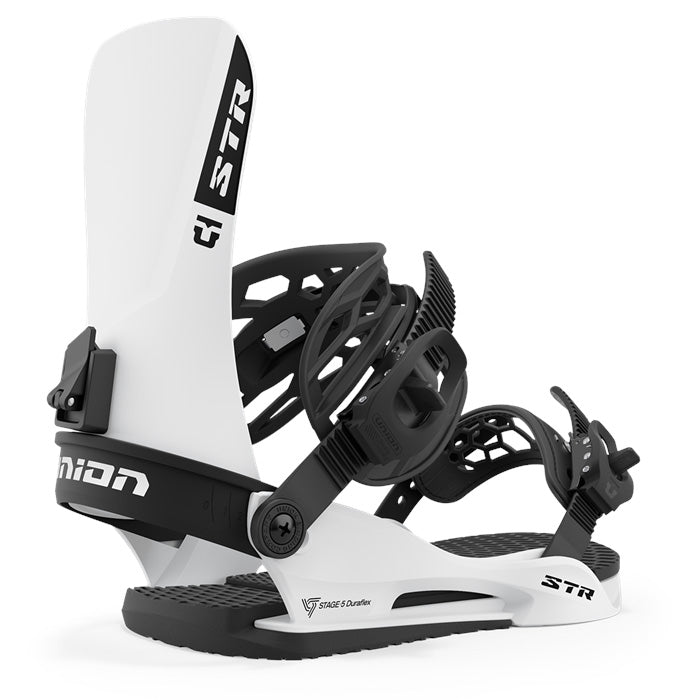Union STR snowboard bindings (white) are available at Mad Dog's Ski & Board in Abbotsford, BC.
