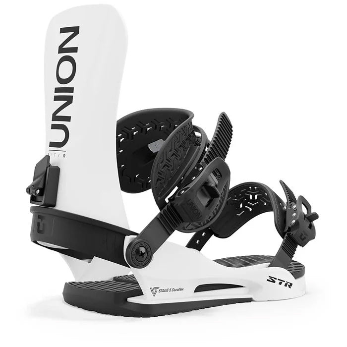 2025 Union STR snowboard bindings (white) available at Mad Dog's Ski & Board in Abbotsford, BC