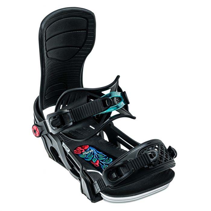 The 2023 Bent Metal Stylist women's snowboard bindings are available at Mad Dog's Ski & Board in Abbotsford, BC.