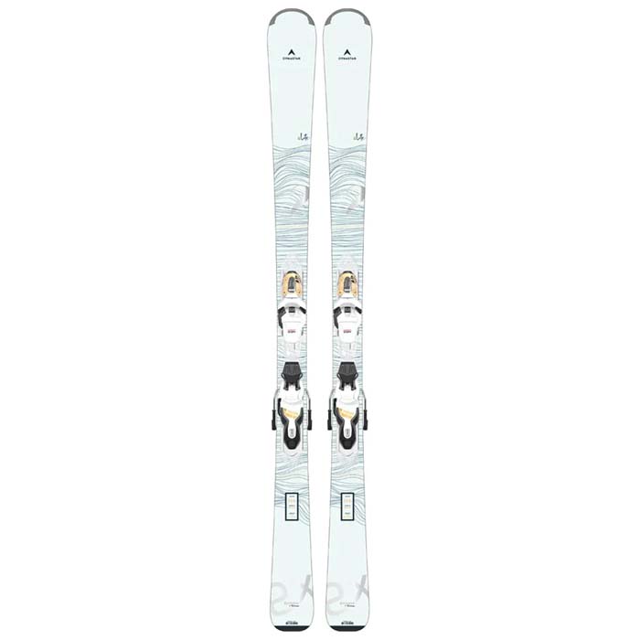 2023 Dynastar E Lite 2 women's skis (top graphic)with Look XP 10 bindings are available at Mad Dog's Ski & Board in Abbotsford, BC.