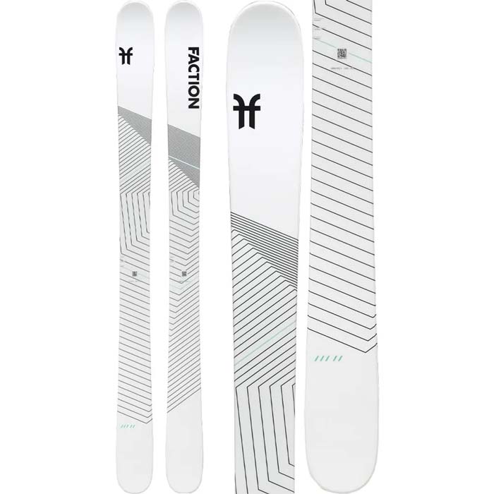 Faction Mana 2X women's (top graphic, White) skis are available at Mad Dog's Ski & Board in Abbotsford, BC.