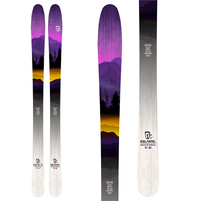 Icelantic Riveter 85 women's skis (top graphic) available at Mad Dog's Ski & Board in Abbotsford, BC.