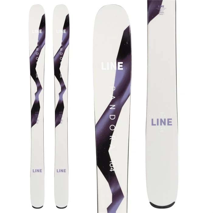 LINE Pandora 104 women's skis (top graphic) available at Mad Dog's Ski & Board in Abbotsford, BC.
