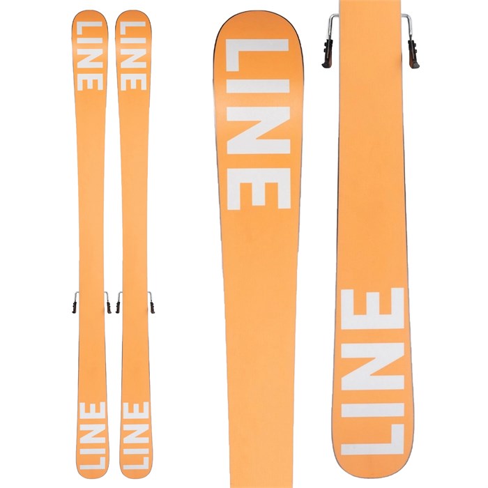 Line Tom Wallisch Shorty skis (base graphic) w Marker 4.5 or 7.0 bindings available at Mad Dog's Ski & Board in Abbotsford, BC.