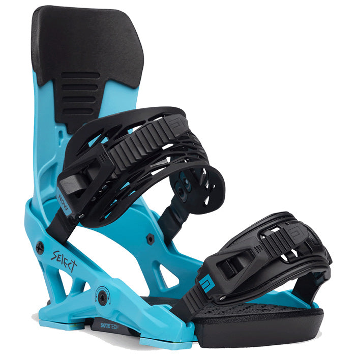2024 NOW Select snowboard bindings (bright blue) available at Mad Dog's Ski & Board in Abbotsford, BC.