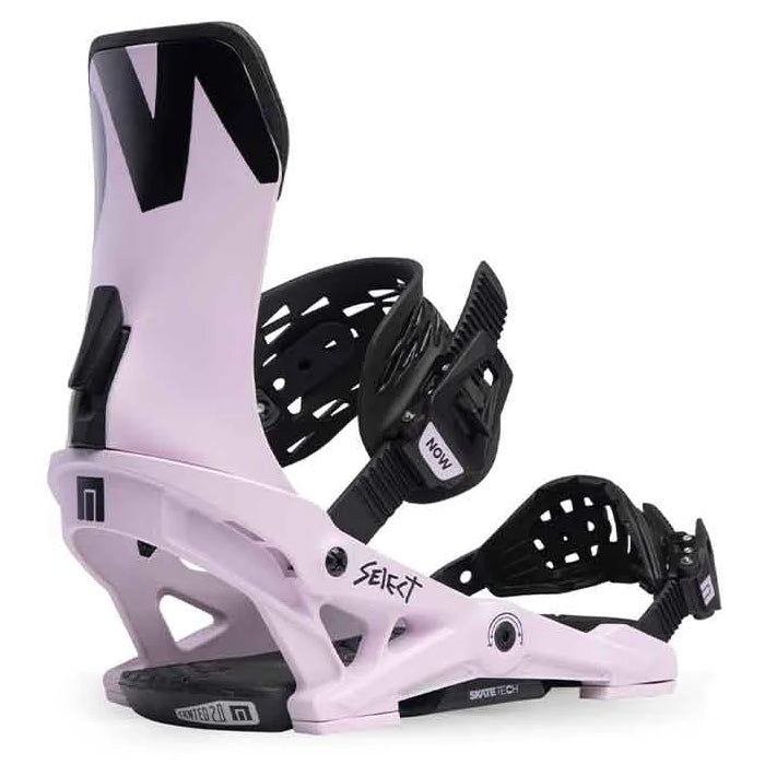 2024 NOW Select snowboard bindings (lavender) available at Mad Dog's Ski & Board in Abbotsford, BC.