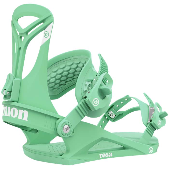 Union Rosa women's snowboard bindings (rear view) available at Mad Dog's Ski & Board in Abbotsford, BC.