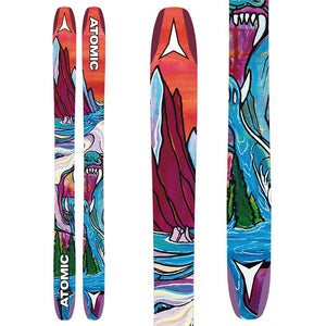 The 2023 Atomic Bent 110 skis (base graphic) are available at Mad Dog's Ski & Board in Abbotsford, BC.