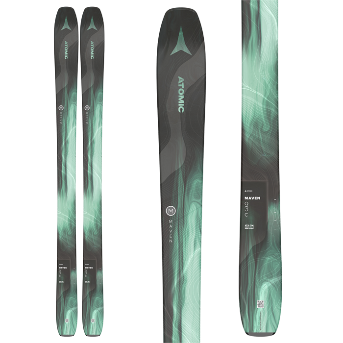 Atomic Maven 93 C women's ski (top graphic) available at Mad Dog's Ski & Board in Abbotsford, BC.