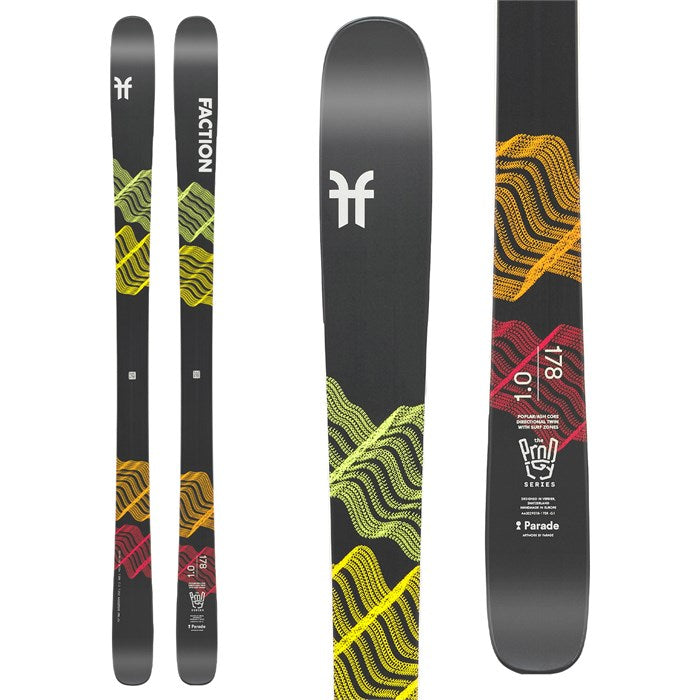 Faction Prodigy 1.0 skis (top graphic) available at Mad Dog's Ski and Board in Abbotsford, BC