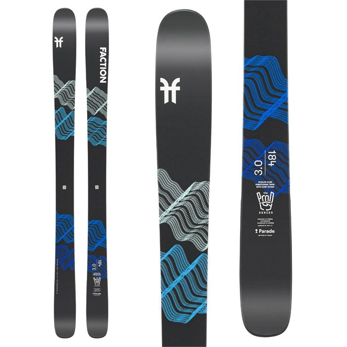 Faction Prodigy 3.0 skis (top graphic) are available at Mad Dog's Ski & Board in Abbotsford, BC.