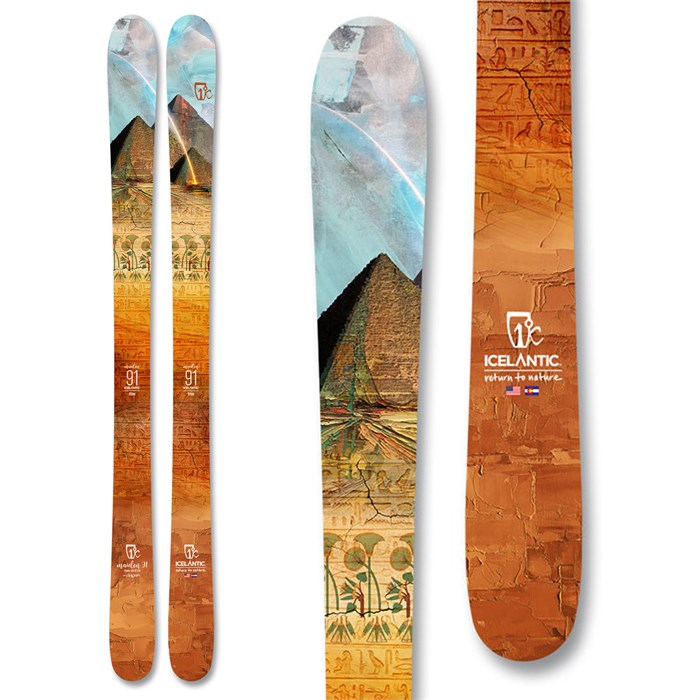 Icelantic Maiden 91 women's skis (top graphic) available at Mad Dog's Ski & Board in Abbotsford, BC.