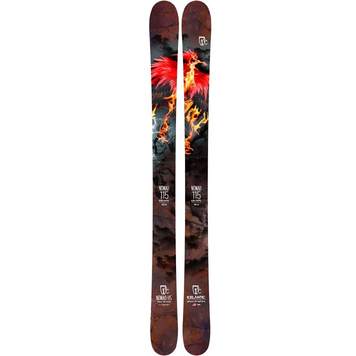 The 2023 Icelantic Nomad 115 Ski (top graphic) is available at Mad Dog's Ski & Board in Abbotsford, BC.