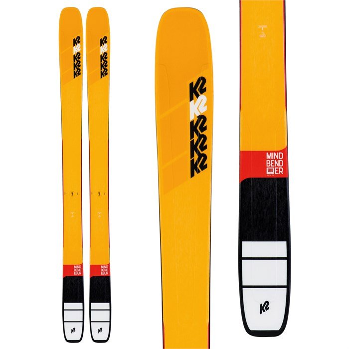 K2 Mindbender 108 Ti skis (top graphic) are available at Mad Dog's Ski & Board in Abbotsford, BC