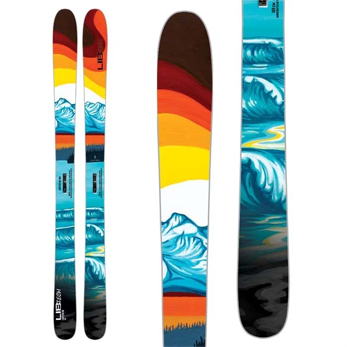 The 2023 Lib Tech LibStick 98 skis (top graphic) are available at Mad Dog's Ski & Board in Abbotsford, BC.