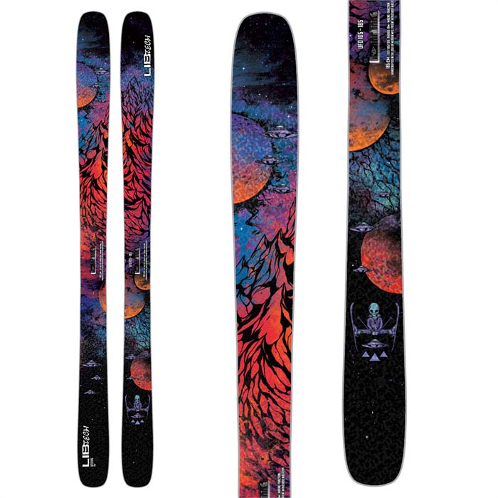 The 2023 Lib Tech UFO 105 skis (top graphic) are available at Mad Dog's Ski & Board in Abbotsford, BC. 