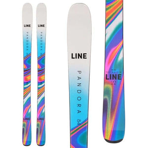 2023 LINE Pandora 84 women's skis (top graphic) available at Mad Dog's Ski & Board in Abbotsford, BC.