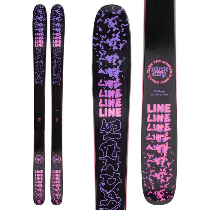 LINE Sick Day 104 skis (top graphic) available at Mad Dog's Ski & Board in Abbotsford, BC.