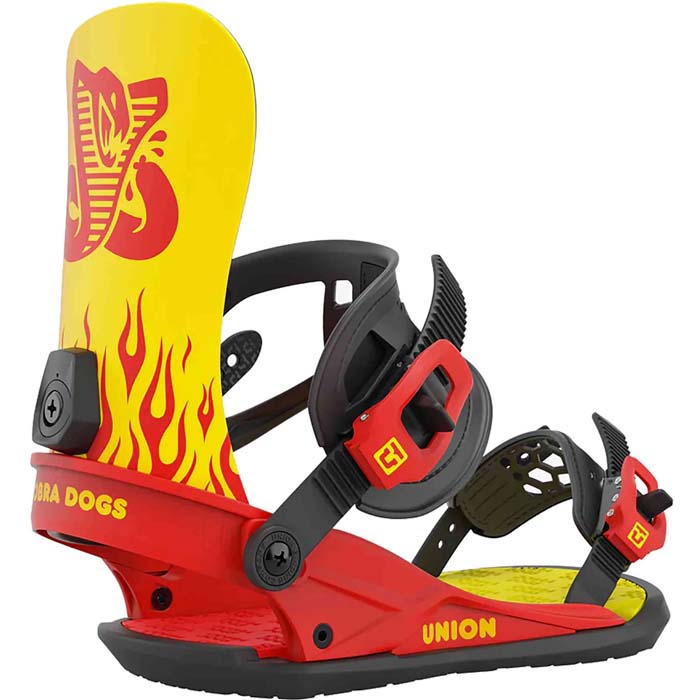 The 2023 Union Cobra Dogs snowboard bindings are available at Mad Dog's Ski & Board in Abbotsford, BC.