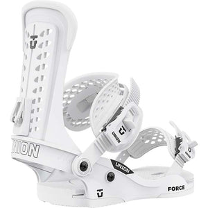 The 2023 Union Force snowboard bindings (white) are available at Mad Dog's Ski & Board in Abbotsford, BC. 
