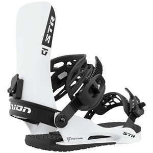 The 2023 Union STR snowboard bindings (white) are available at Mad Dog's Ski & Board in Abbotsford, BC.