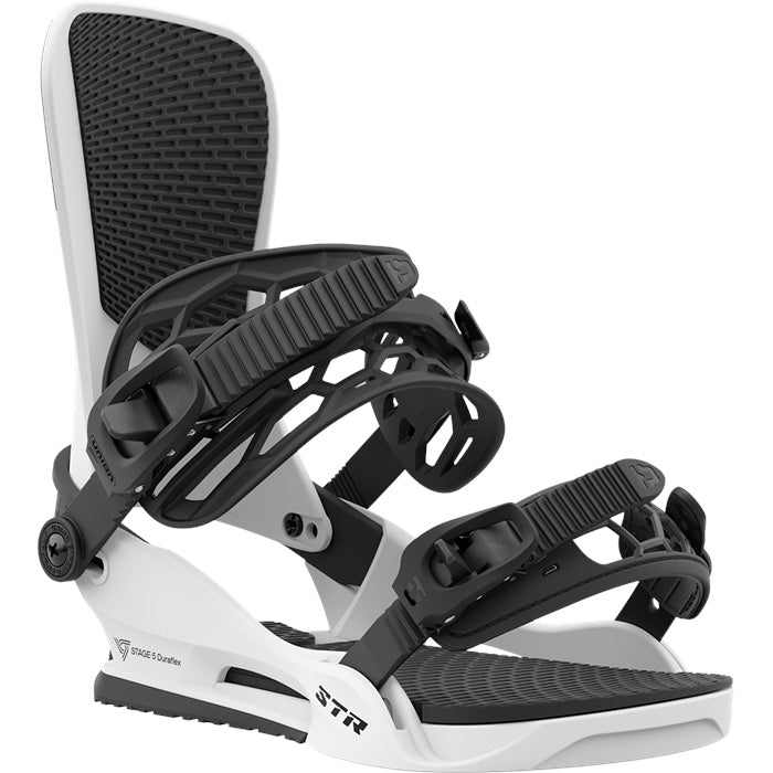 Union STR snowboard bindings (white) are available at Mad Dog's Ski & Board in Abbotsford, BC.